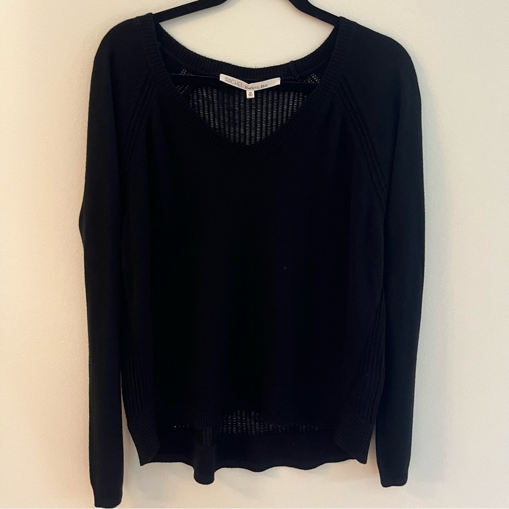 Rachel Roy Black Rounded V-Neck Transparent Back Oversized Sweater Size M